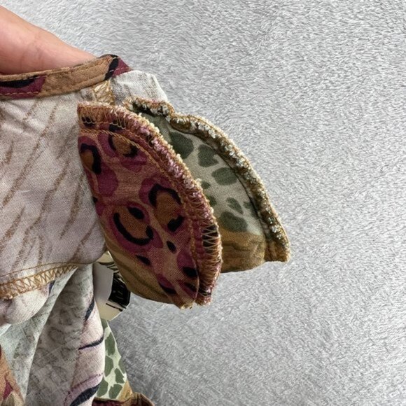 TEDDI Vintage Midi Dress Womens Large Petite Animal Striped Tie Back Short Sleev - Picture 5 of 10